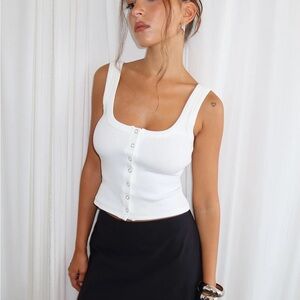 Princess Polly Baseline Button Front Rib Tank Top White